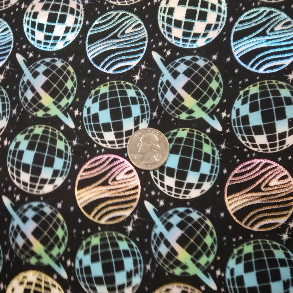 FABRIC Pop! Holographic Disco Ball Cotton Knit, 98% Cotton 2% Spandex